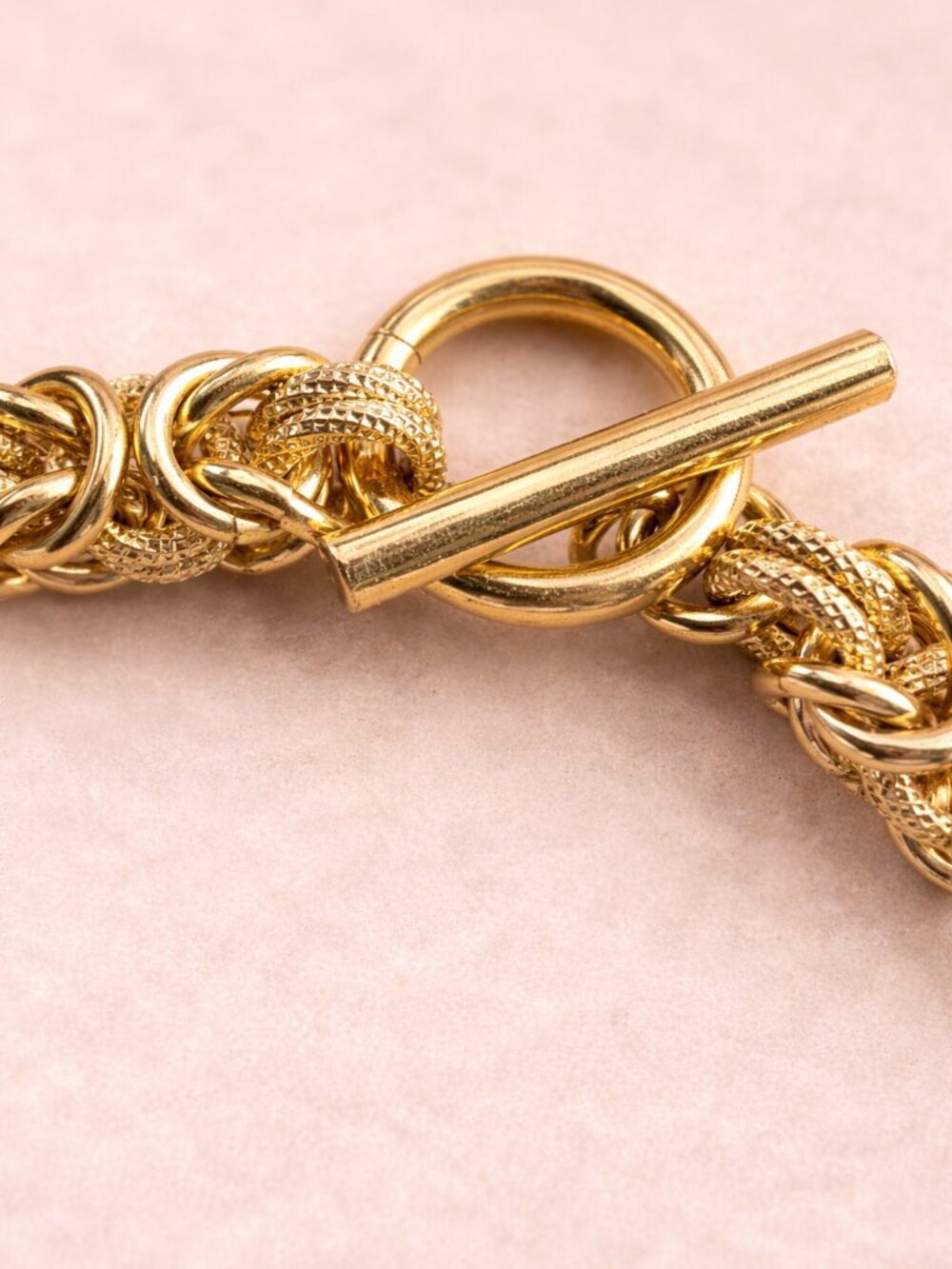 Italian Byzantine Link Chain Necklace 18K GP Gold Plated Toggle 27" - Picture 5 of 7